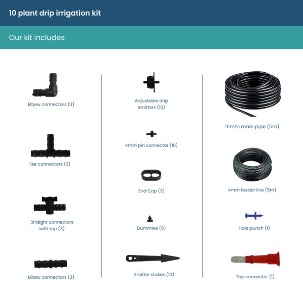 Drip irrigation kit for accessories list for 10 plants